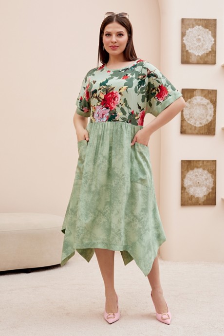 Платье Lissana 4725 зеленый, принт цветы размер 54-58 #1