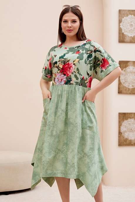 Платье Lissana 4725 зеленый, принт цветы размер 54-58 #2
