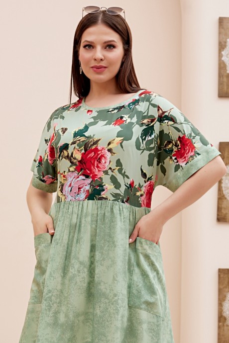 Платье Lissana 4725 зеленый, принт цветы размер 54-58 #3
