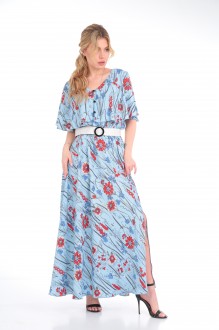 Платье Anastasia 892 голубой, цветочный принт, молочный пояс #1