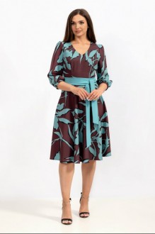 Платье MisLana 840 коричневый с голубым принтом #1