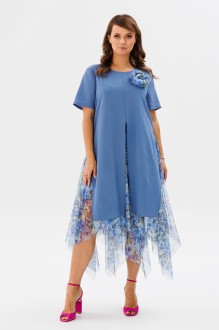 Вечернее платье Мублиз плюс 161 голубой, цветочный принт #1
